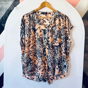 Alfani Peach and Black Animal Print Blouse